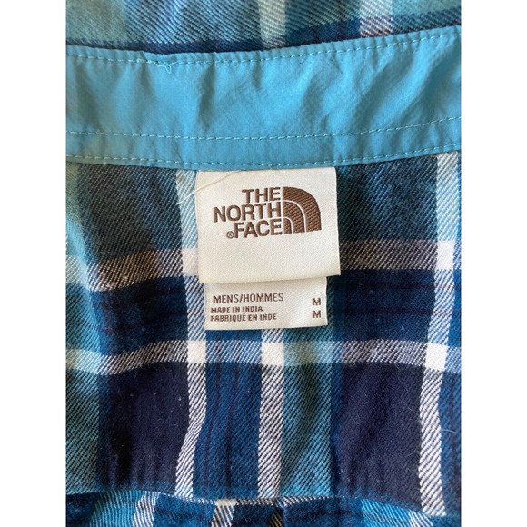 Mens Sz Medium THE NORTH FACE Plaid Flannel Blue White Long Sleeve Shirt - Picture 2 of 7